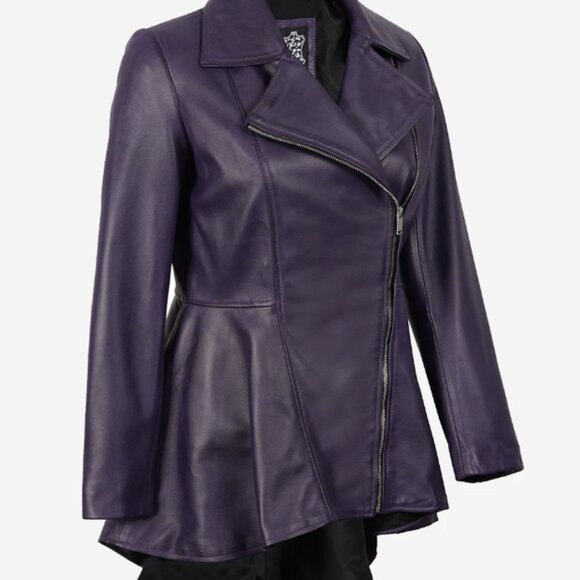 F Jacket Jackets & Blazers - Women's Purple Asymmetrical Leather Peplum Jacket NWOT Sz M